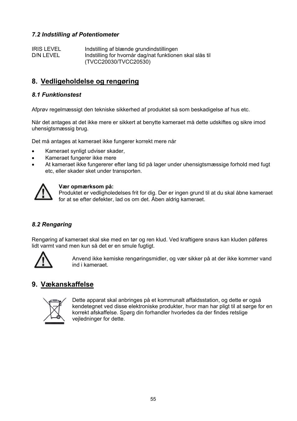 Vedligeholdelse og rengøring, Vækanskaffelse | ABUS TVCC20000-TVCC20541 User Manual | Page 55 / 58
