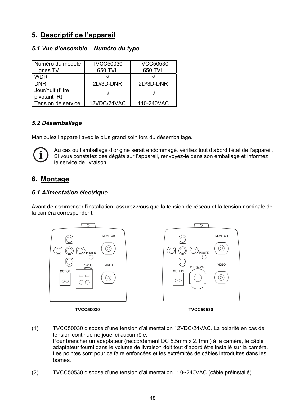 Descriptif de l’appareil, Montage | ABUS TVCC50030 User Manual | Page 48 / 102