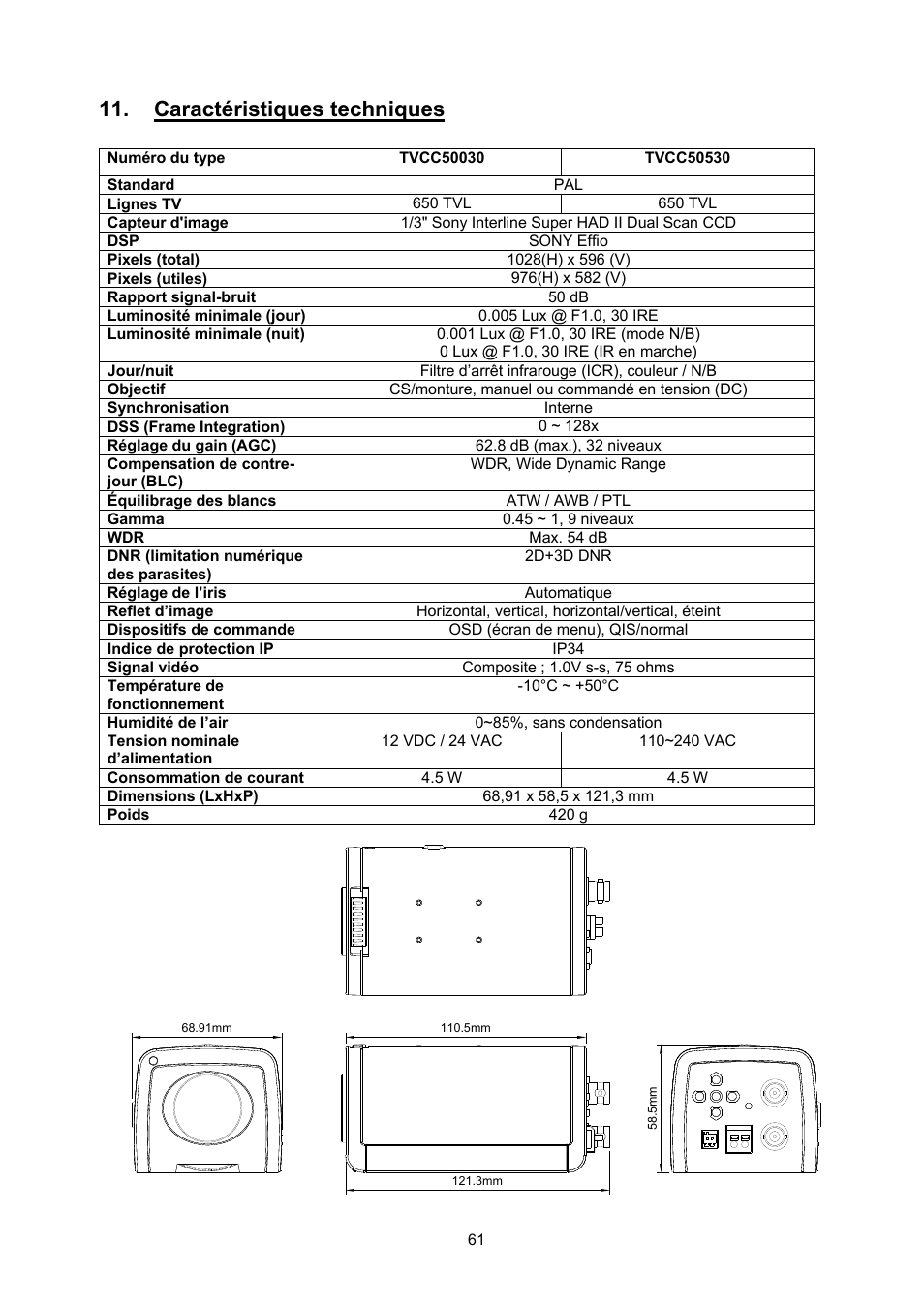 Caractéristiques techniques | ABUS TVCC50030 User Manual | Page 61 / 102