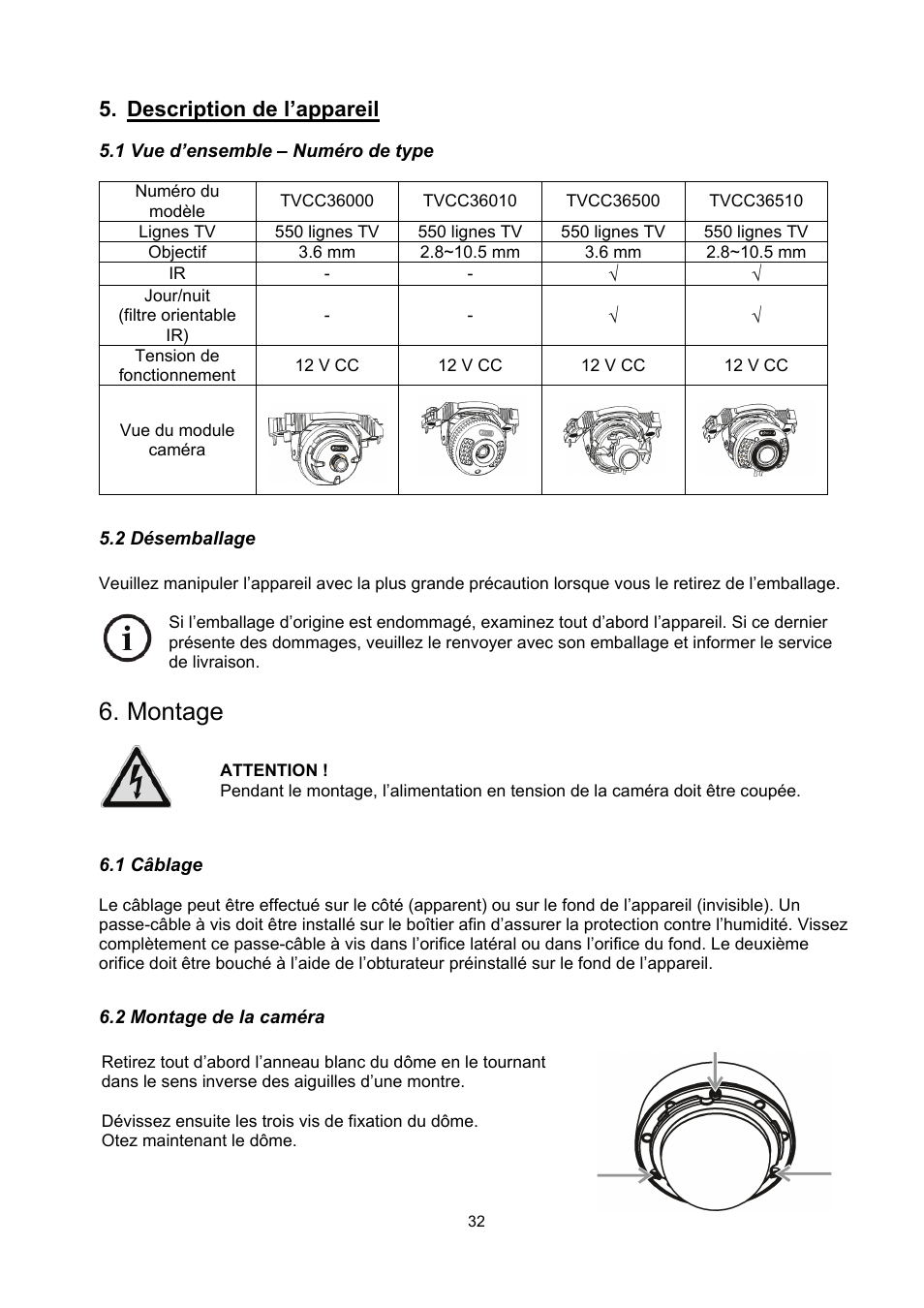 Montage, Description de l’appareil | ABUS TVCC36510 User Manual | Page 32 / 62