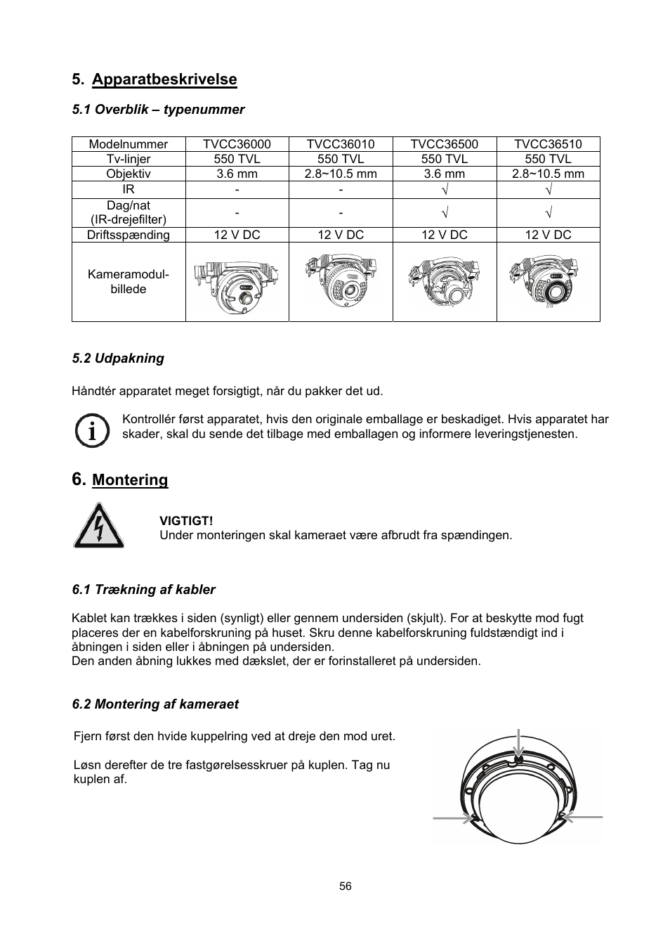 Apparatbeskrivelse, Montering | ABUS TVCC36510 User Manual | Page 56 / 62