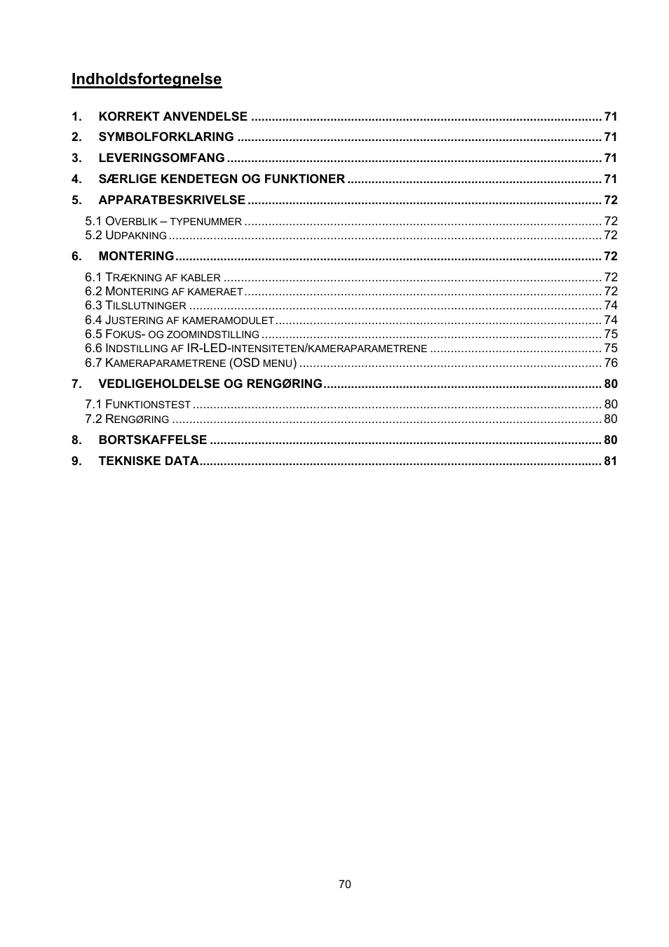 Indholdsfortegnelse | ABUS TVCC71000 User Manual | Page 70 / 82