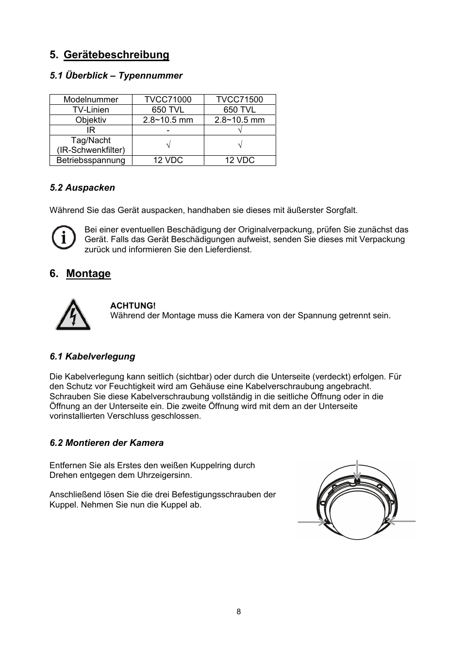 Gerätebeschreibung, Montage | ABUS TVCC71000 User Manual | Page 8 / 82