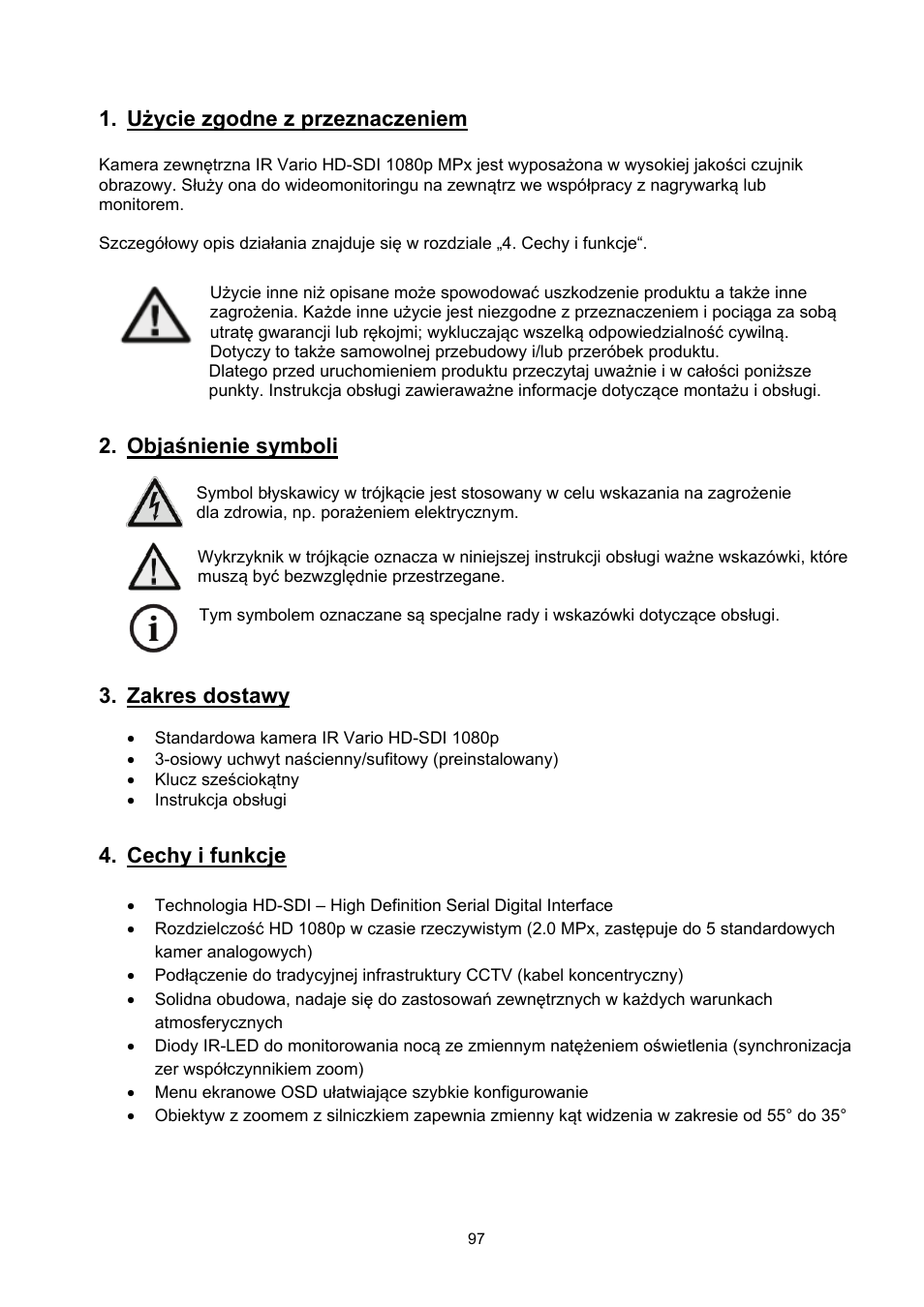 Użycie zgodne z przeznaczeniem, Objaśnienie symboli, Zakres dostawy | Cechy i funkcje | ABUS TVHD60010 User Manual | Page 97 / 111