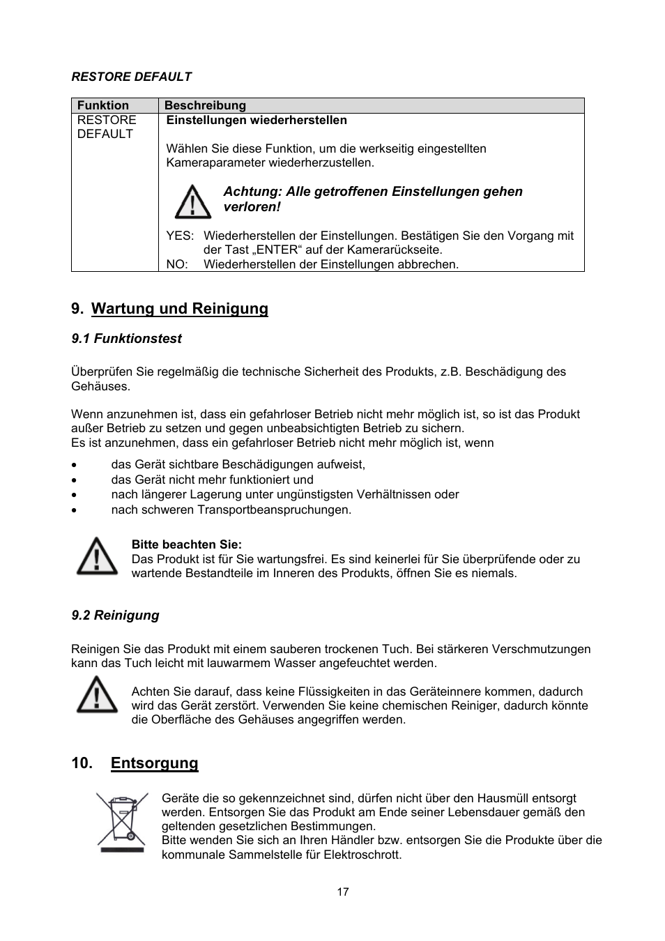 Wartung und reinigung, Entsorgung | ABUS TVHD50000 User Manual | Page 17 / 100