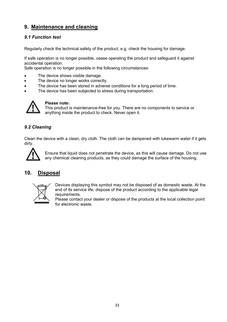 Maintenance and cleaning, Disposal | ABUS TVHD50000 User Manual | Page 33 / 100