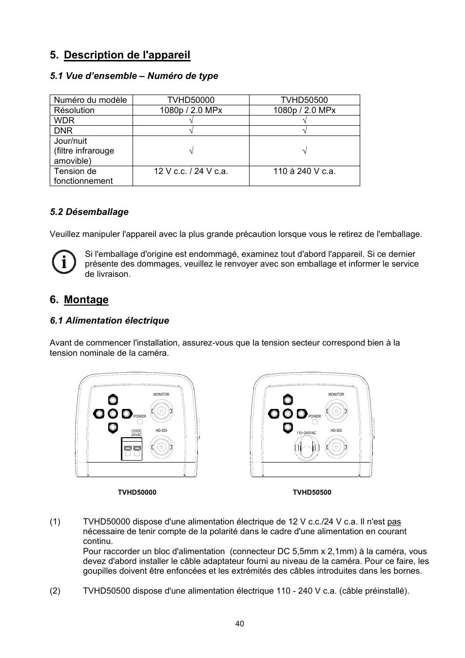 Description de l'appareil, Montage | ABUS TVHD50000 User Manual | Page 40 / 100