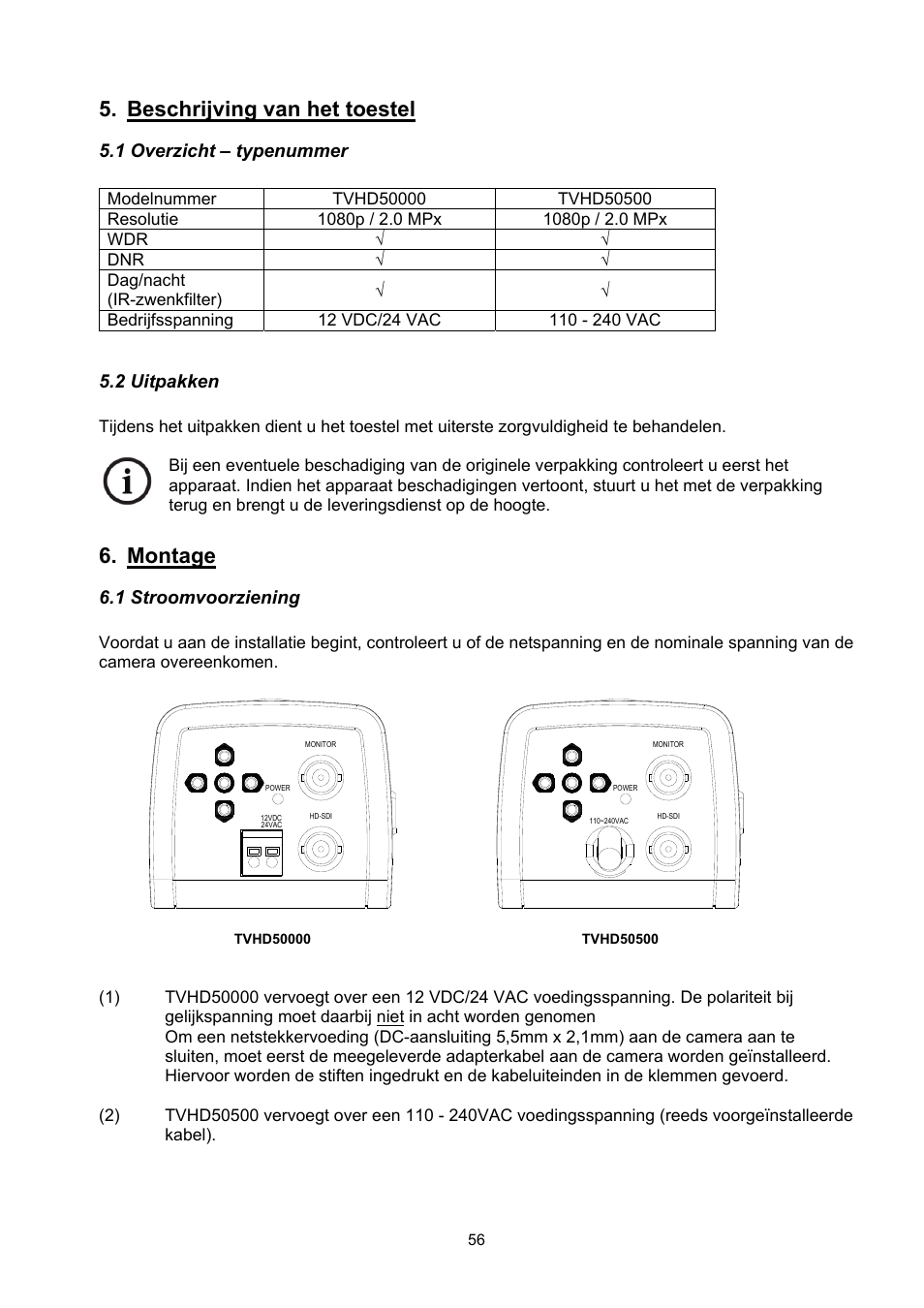 Beschrijving van het toestel, Montage | ABUS TVHD50000 User Manual | Page 56 / 100