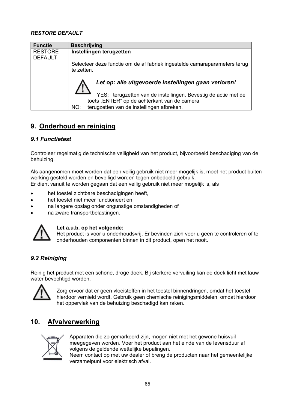 Onderhoud en reiniging, Afvalverwerking | ABUS TVHD50000 User Manual | Page 65 / 100