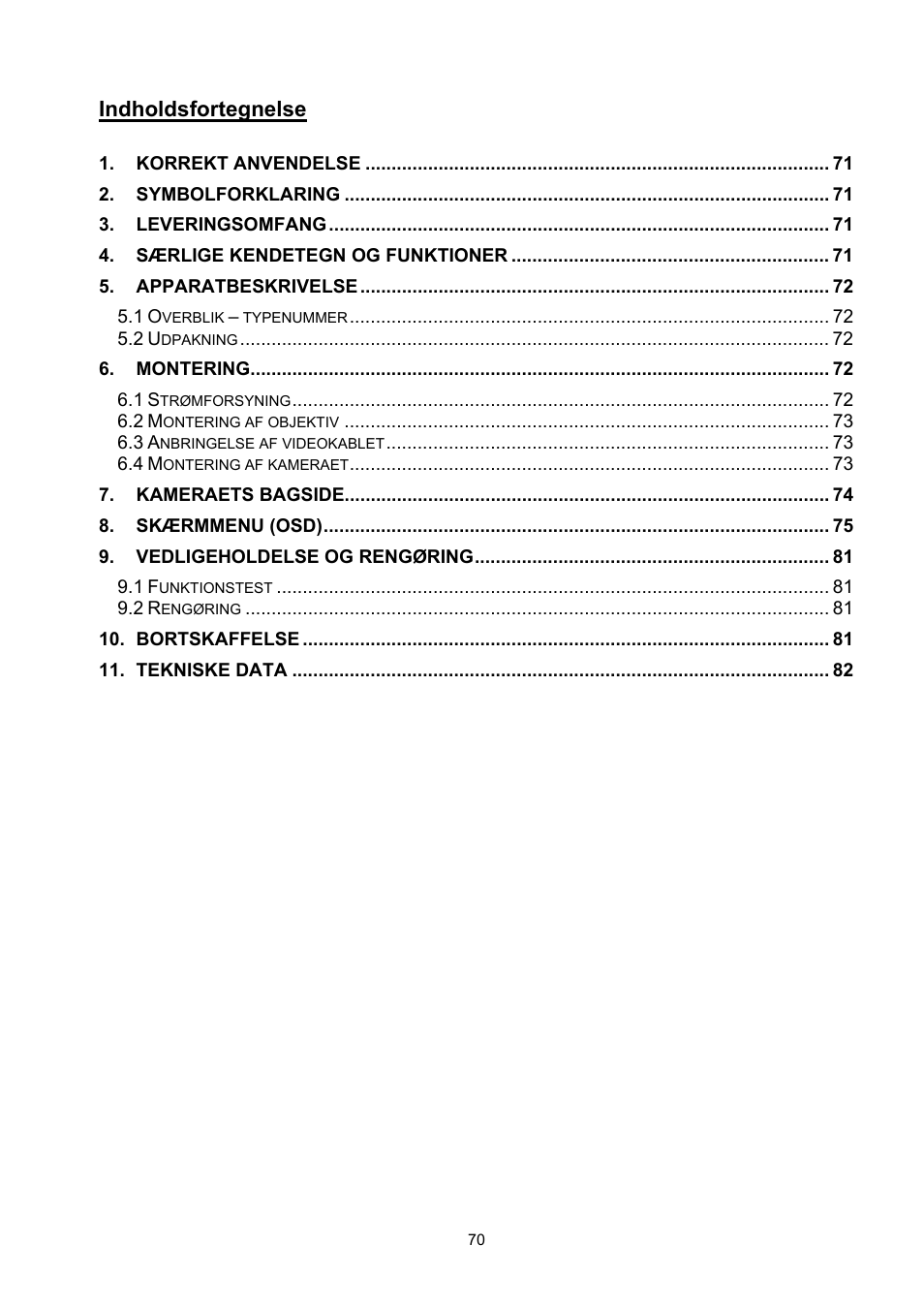 Indholdsfortegnelse | ABUS TVHD50000 User Manual | Page 70 / 100