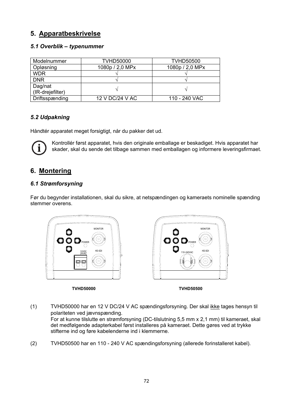 Apparatbeskrivelse, Montering | ABUS TVHD50000 User Manual | Page 72 / 100