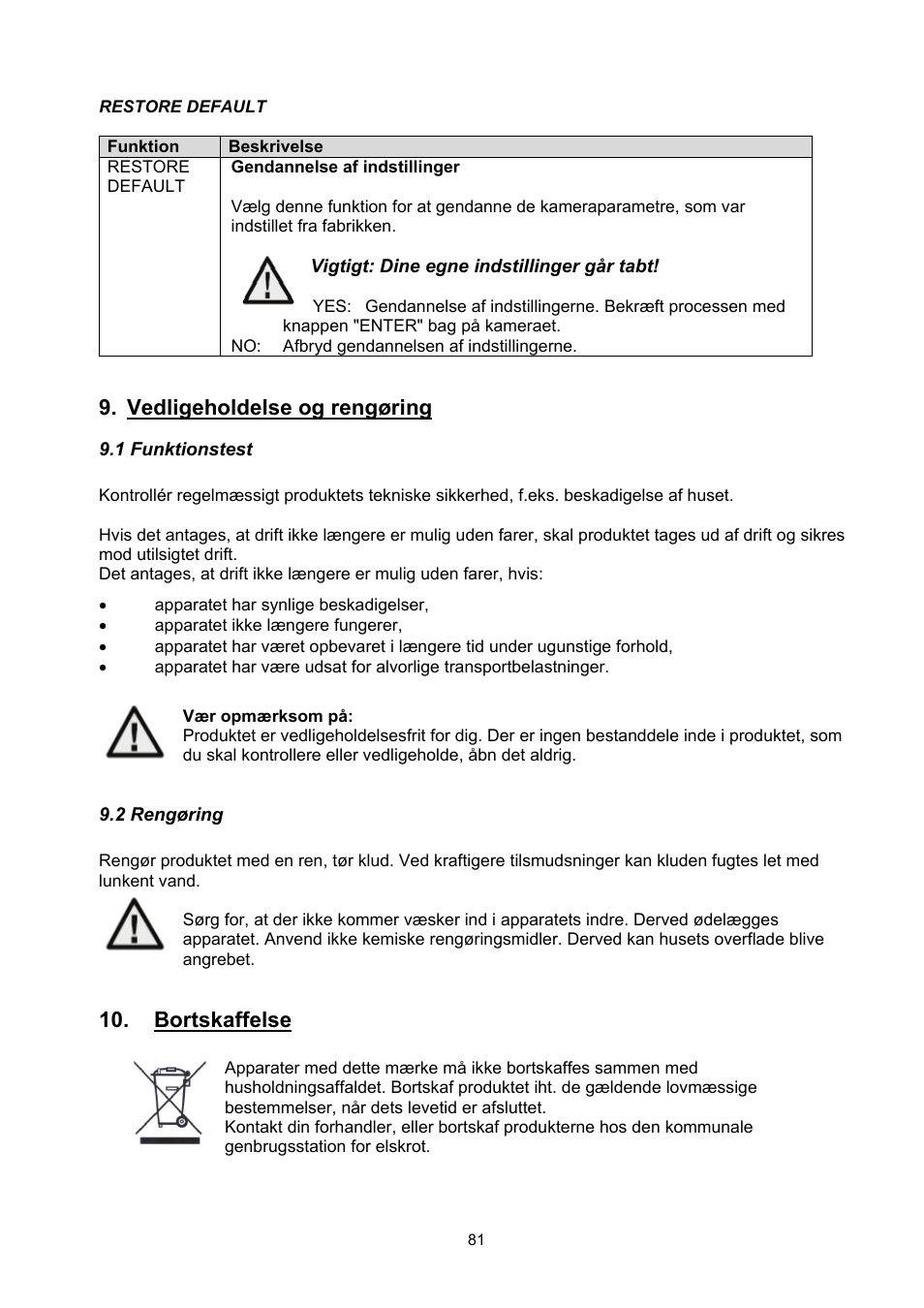 Vedligeholdelse og rengøring, Bortskaffelse | ABUS TVHD50000 User Manual | Page 81 / 100