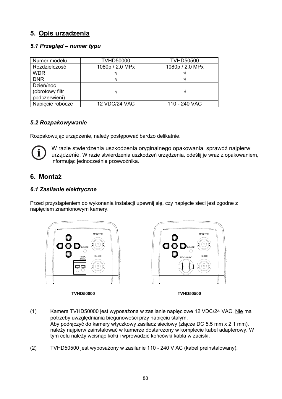 Opis urządzenia, Montaż | ABUS TVHD50000 User Manual | Page 88 / 100