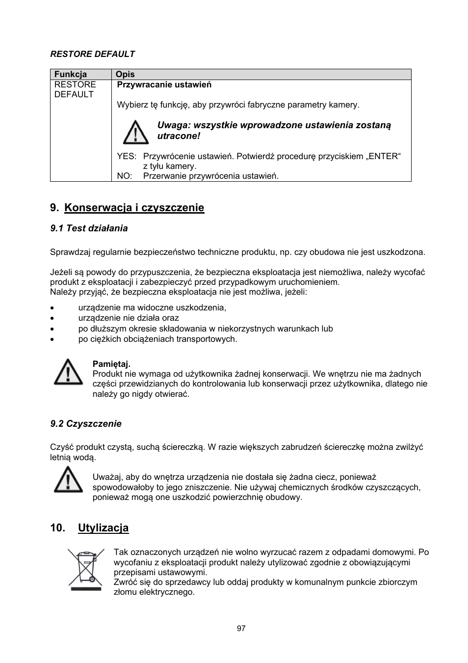Konserwacja i czyszczenie, Utylizacja | ABUS TVHD50000 User Manual | Page 97 / 100