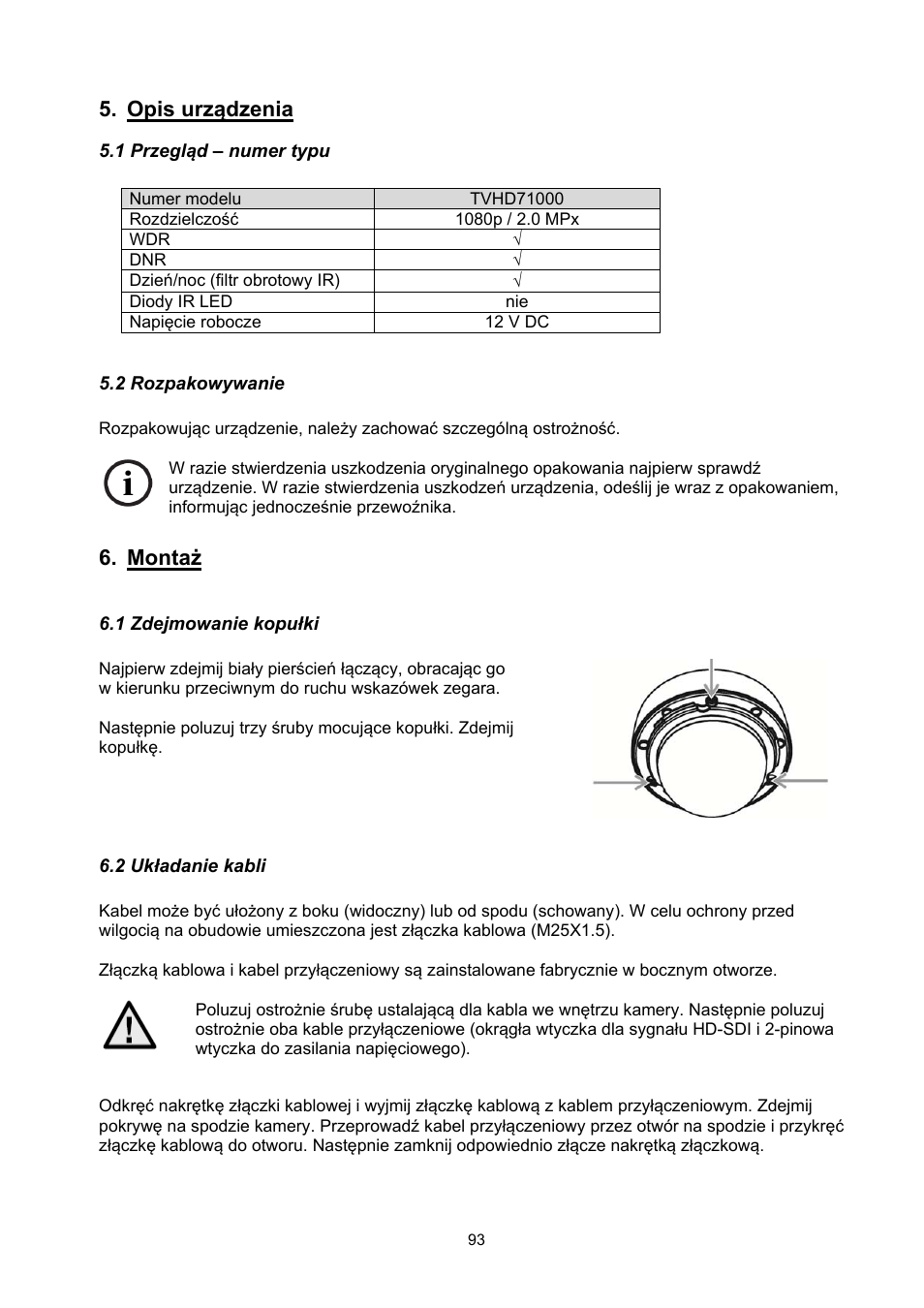 Opis urządzenia, Montaż | ABUS TVHD71000 User Manual | Page 93 / 106