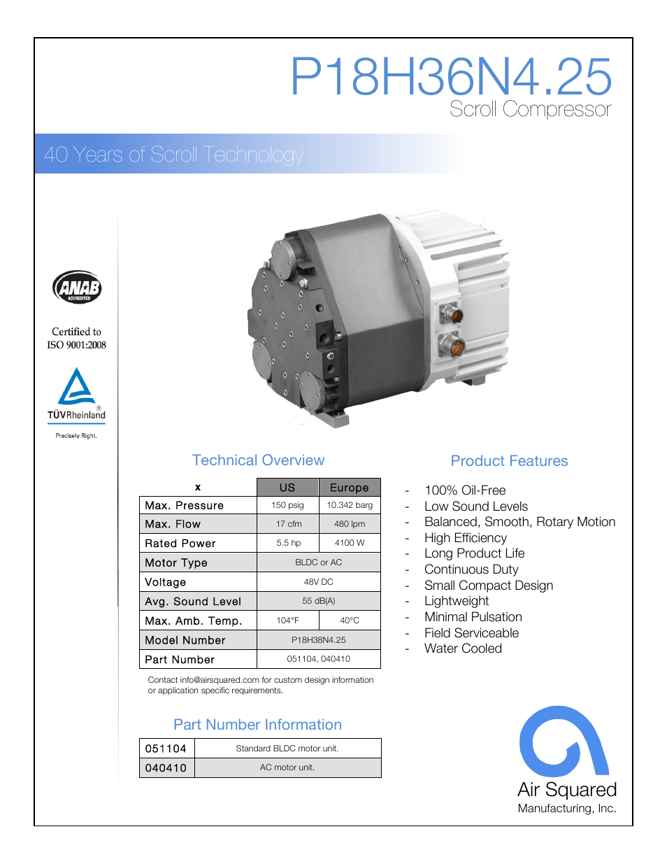 Air Squared P18H36N4.25 User Manual | 3 pages