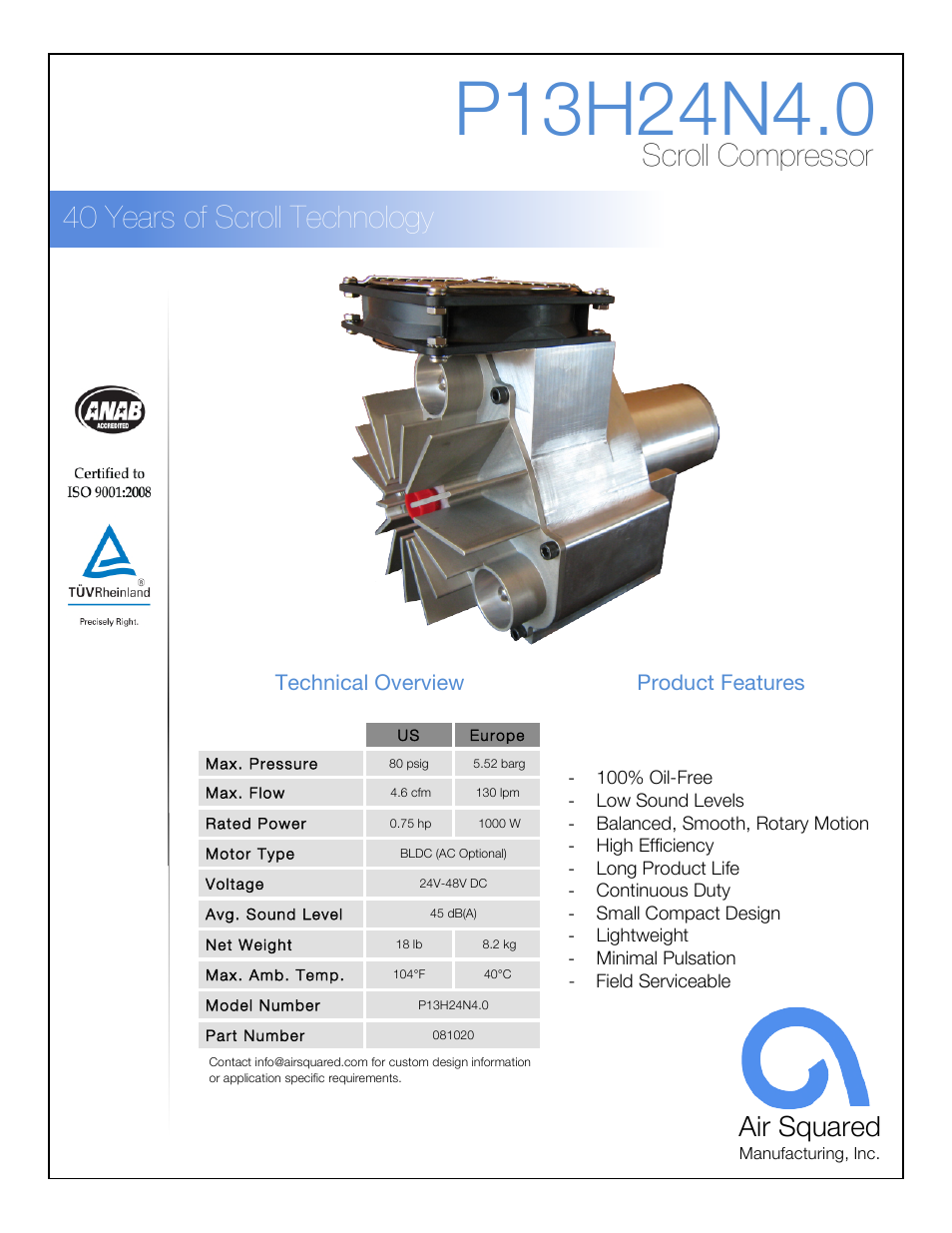 Air Squared P13H24N4.0 User Manual | 2 pages