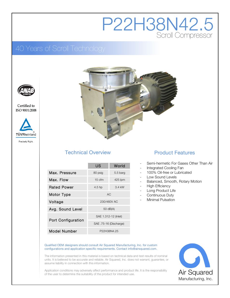 Air Squared P22H38N42.5 User Manual | 2 pages