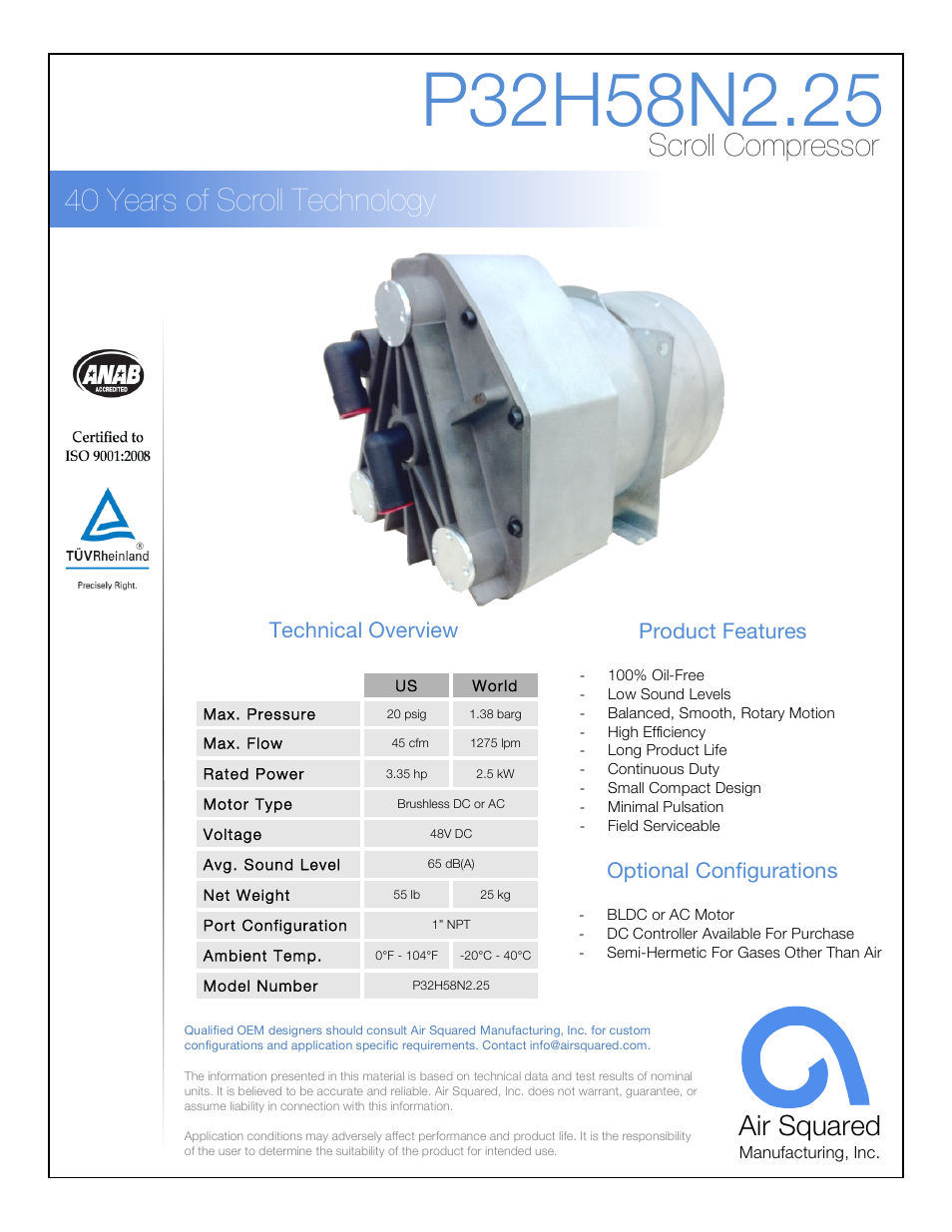 Air Squared P32H58N2.25 User Manual | 2 pages