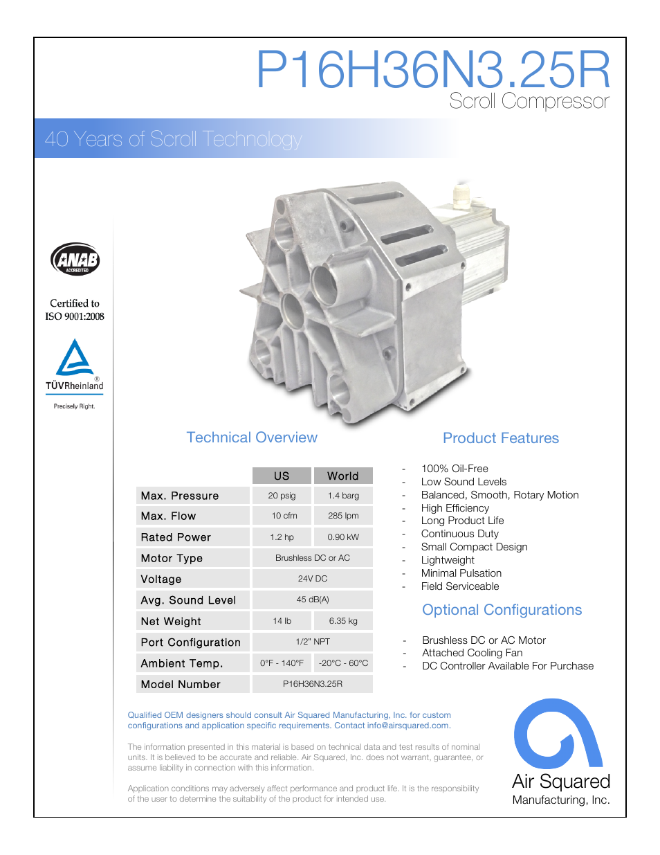 Air Squared P16H36N3.25R User Manual | 2 pages