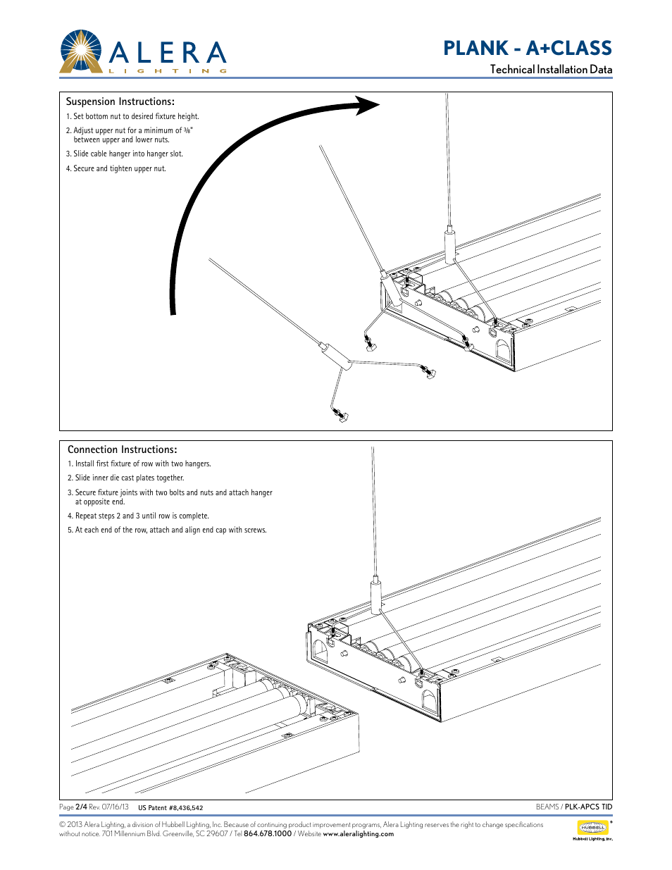 Plank - a+class, Technical installation data | Alera Lighting APCS PLK User Manual | Page 2 / 4