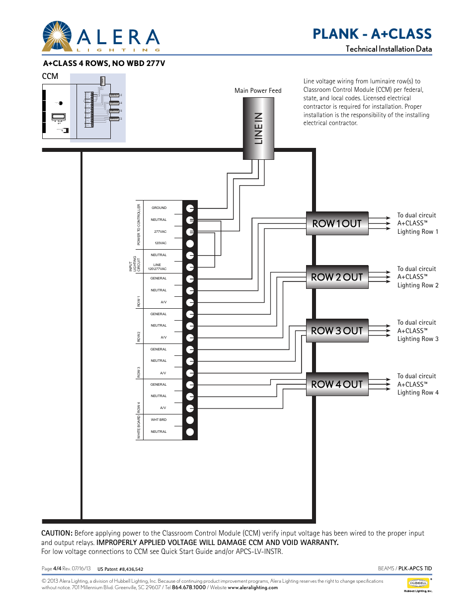 Plank - a+class, Technical installation data, A+class 4 rows, no wbd 277v | Alera Lighting APCS PLK User Manual | Page 4 / 4