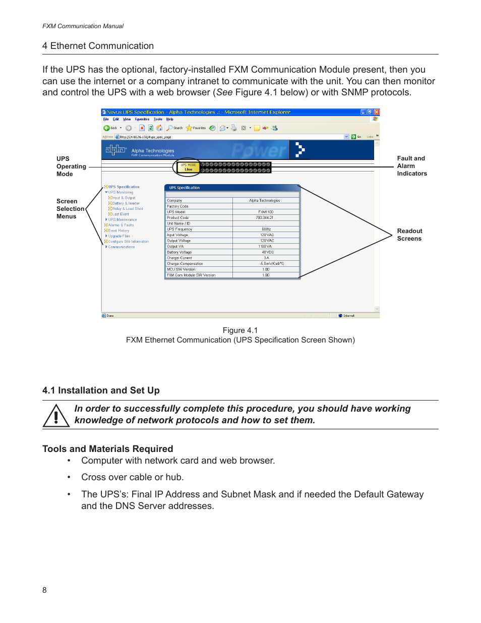 Section 4: ethernet communication | Alpha Technologies FXM Communication User Manual | Page 10 / 16