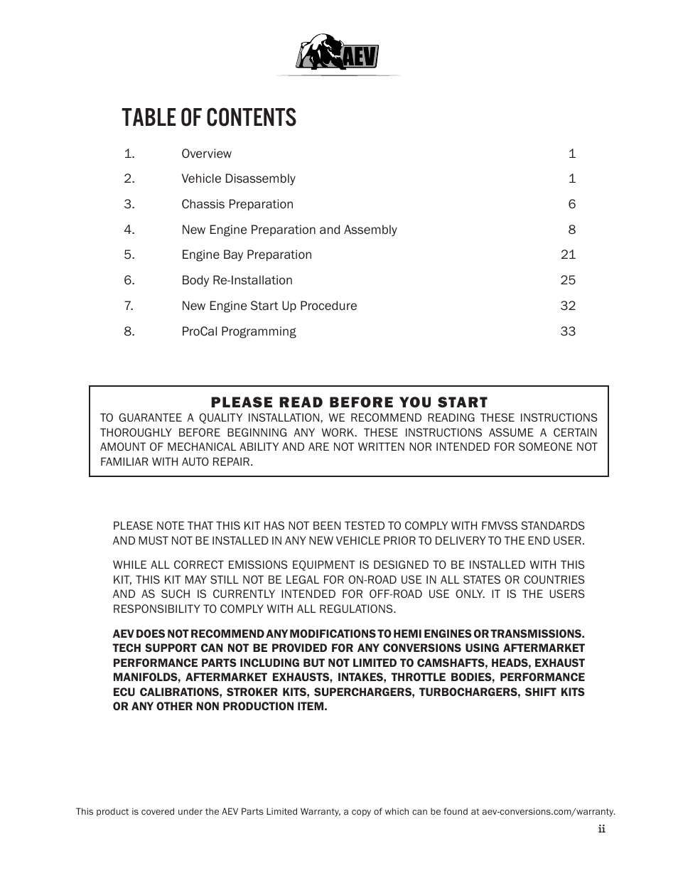 American Expedition Vehicles JK HEMI Builder Kit - Installation Guide for 12+ JK Wrangler User Manual | Page 2 / 37