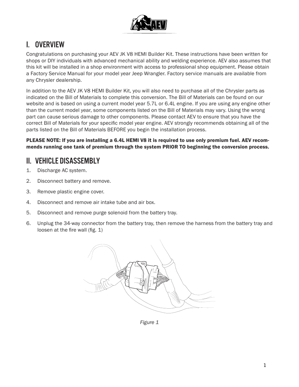 I. overview, Ii. vehicle disassembly | American Expedition Vehicles JK HEMI Builder Kit - Installation Guide for 12+ JK Wrangler User Manual | Page 3 / 37