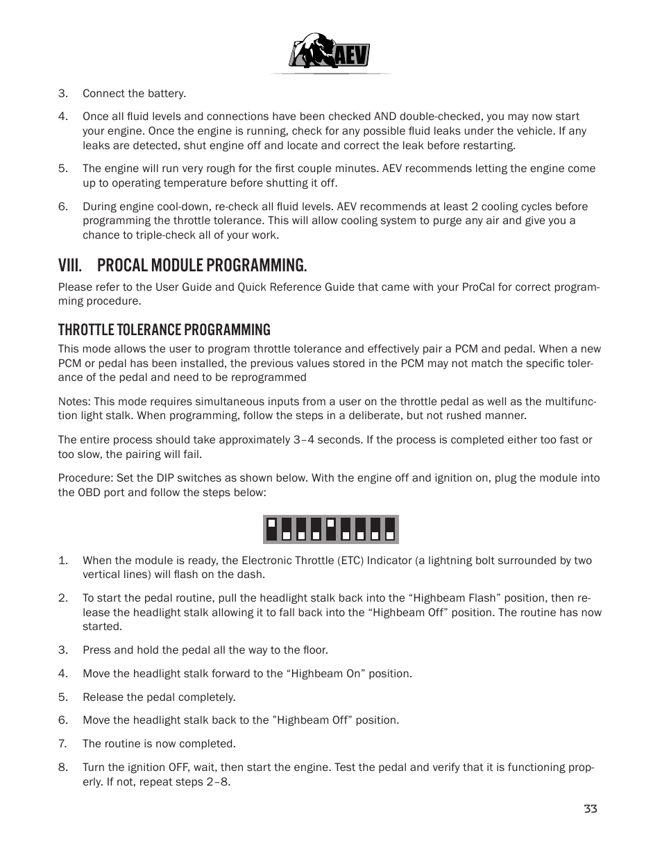 Viii. procal module programming, Throttle tolerance programming | American Expedition Vehicles JK HEMI Builder Kit - Installation Guide for 12+ JK Wrangler User Manual | Page 35 / 37