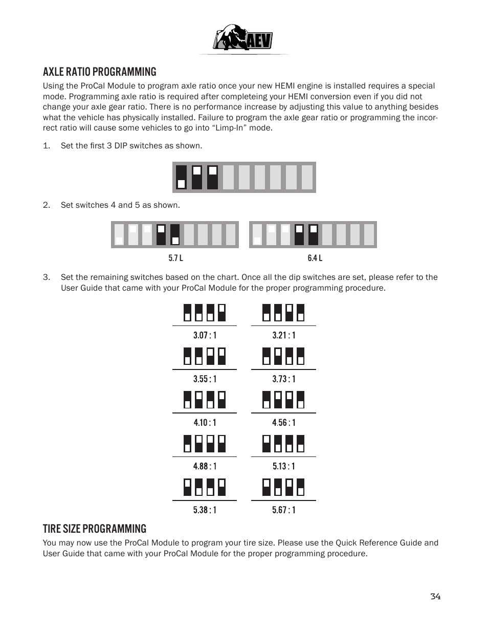 Axle ratio programming, Tire size programming | American Expedition Vehicles JK HEMI Builder Kit - Installation Guide for 12+ JK Wrangler User Manual | Page 36 / 37