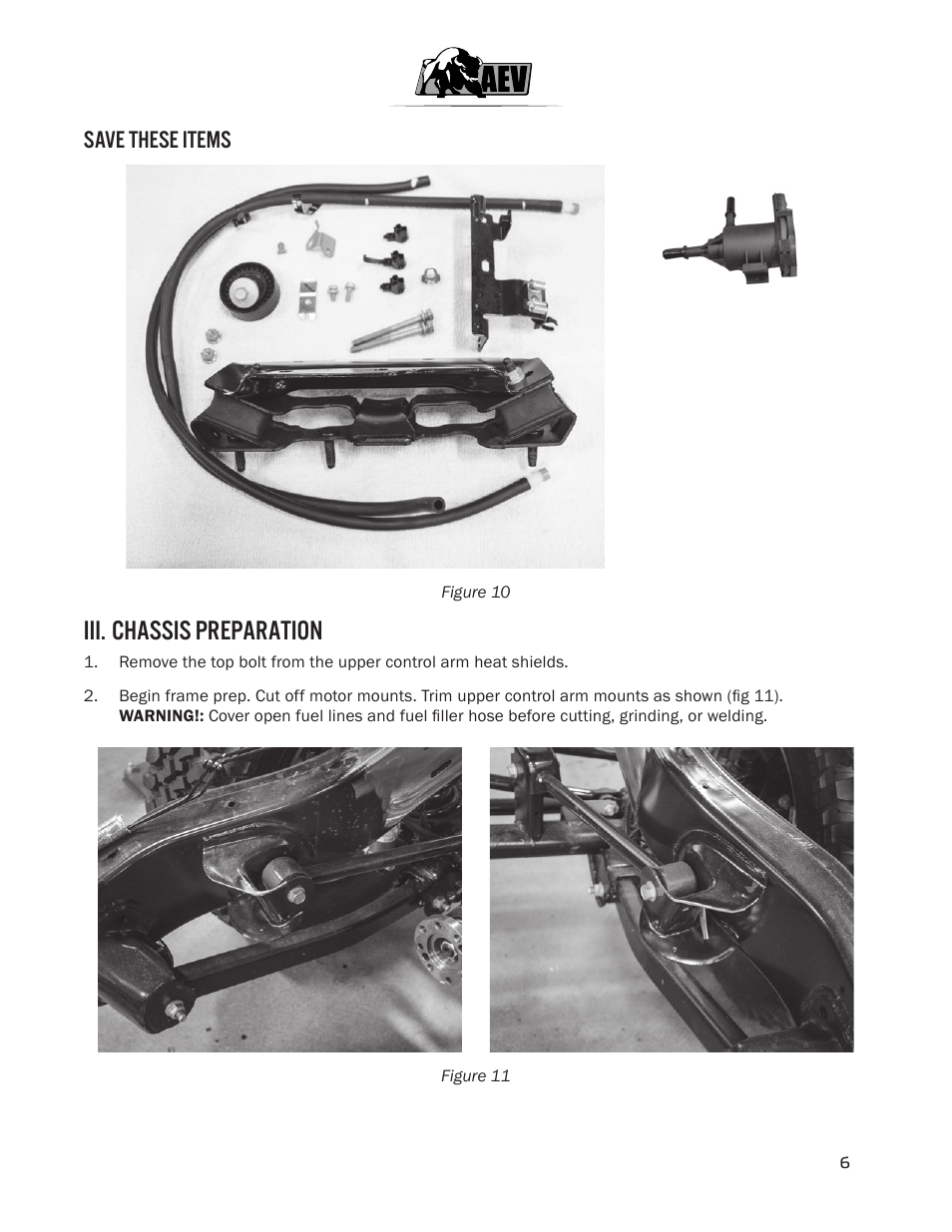 Iii. chassis preparation, Save these items | American Expedition Vehicles JK HEMI Builder Kit - Installation Guide for 12+ JK Wrangler User Manual | Page 8 / 37