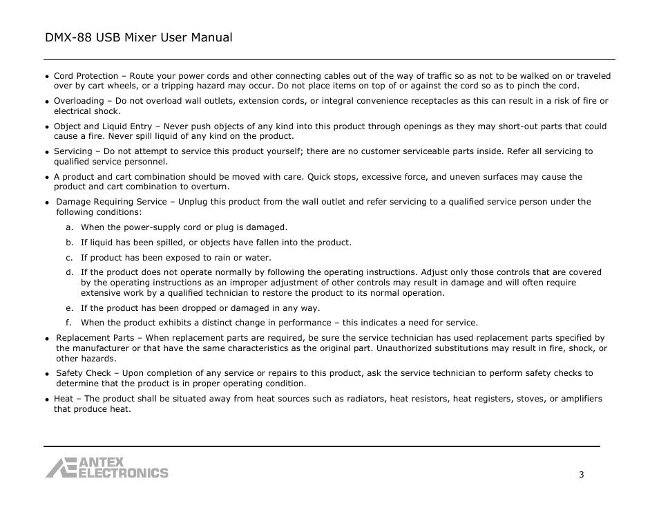 Dmx-88 usb mixer user manual | Antex Electronics DMX-88 USB Recording Mixer User Manual | Page 3 / 26