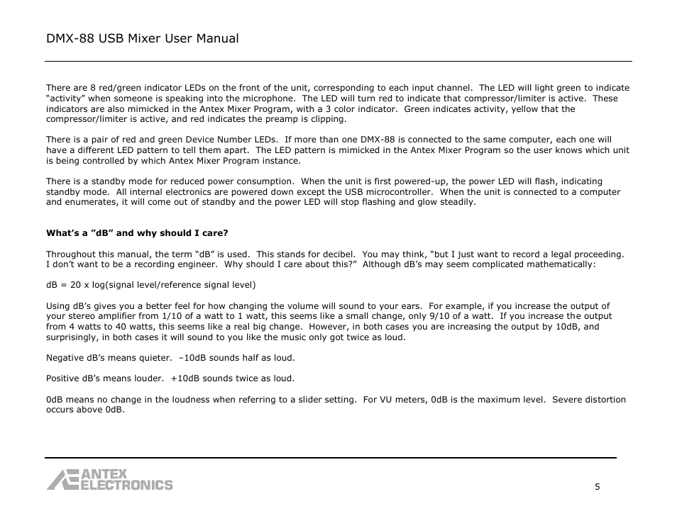 Dmx-88 usb mixer user manual | Antex Electronics DMX-88 USB Recording Mixer User Manual | Page 5 / 26