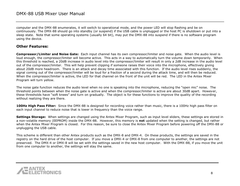Dmx-88 usb mixer user manual | Antex Electronics DMX-88 USB Recording Mixer User Manual | Page 8 / 26
