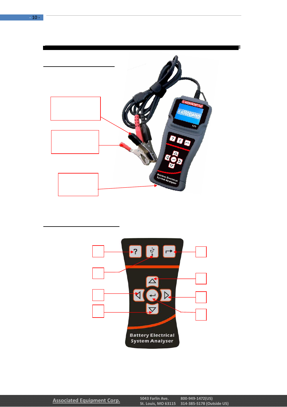 0 - the battery electrical system analyzer, 2 - keypad functions | Associated Equipment 12-1012 Manual User Manual | Page 10 / 52