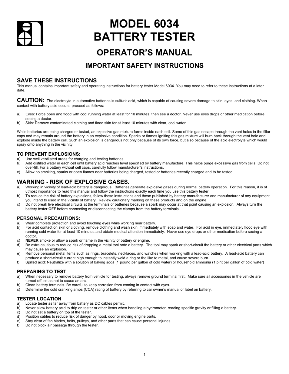 Associated Equipment 6034 User Manual | 4 pages