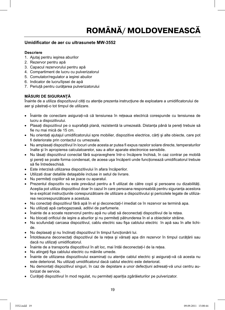 Română/ moldovenească | MAXWELL MW-3552 Y User Manual | Page 19 / 40