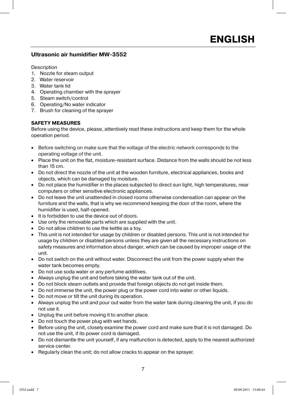 English | MAXWELL MW-3552 Y User Manual | Page 7 / 40