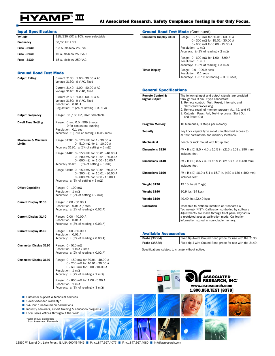 Input specifications, Ground bond test mode, Ground bond test mode (continued) | General specifications, Available accessories | Atec Associated-Research-3130_3140_3160 User Manual | Page 2 / 2
