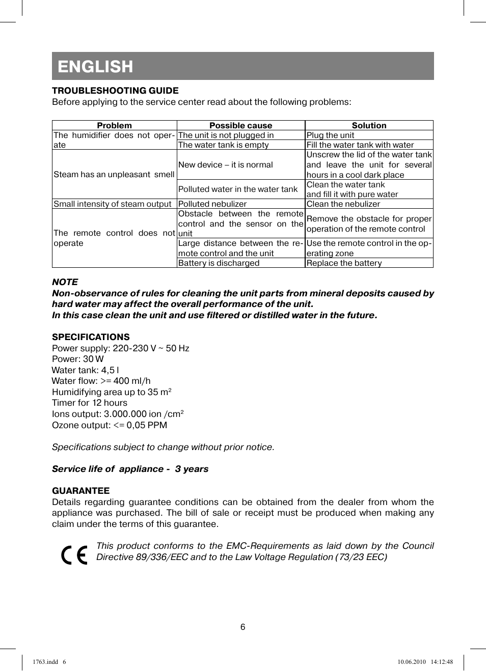 English | Vitek VT-1763 User Manual | Page 6 / 44