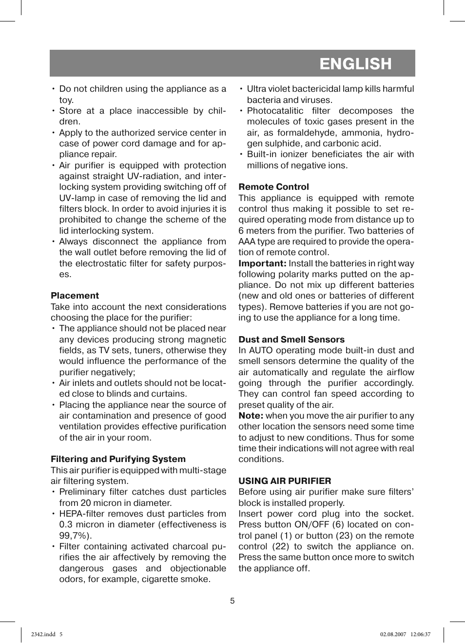 English | Vitek VT-2342 User Manual | Page 5 / 52