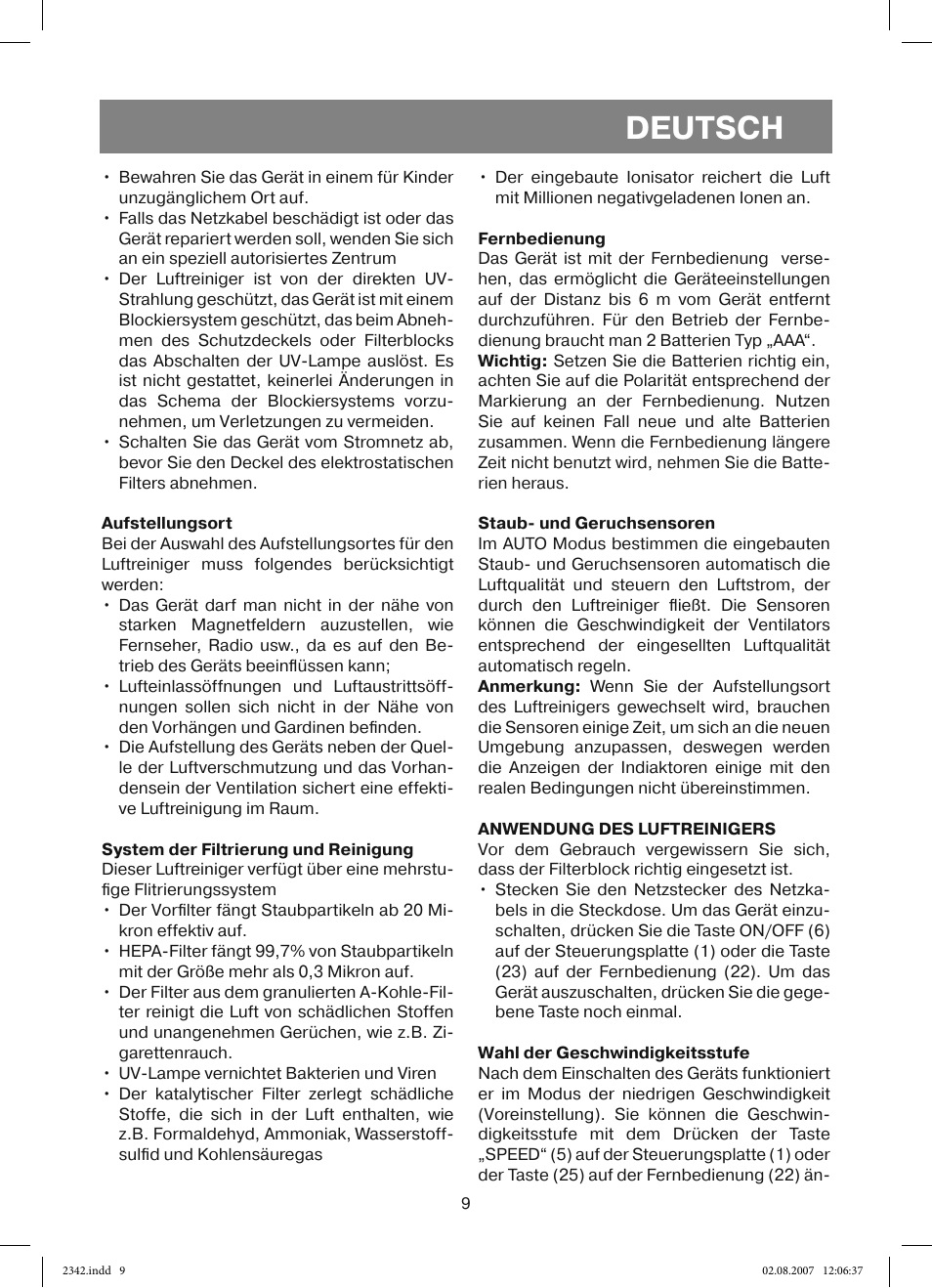 Deutsch | Vitek VT-2342 User Manual | Page 9 / 52