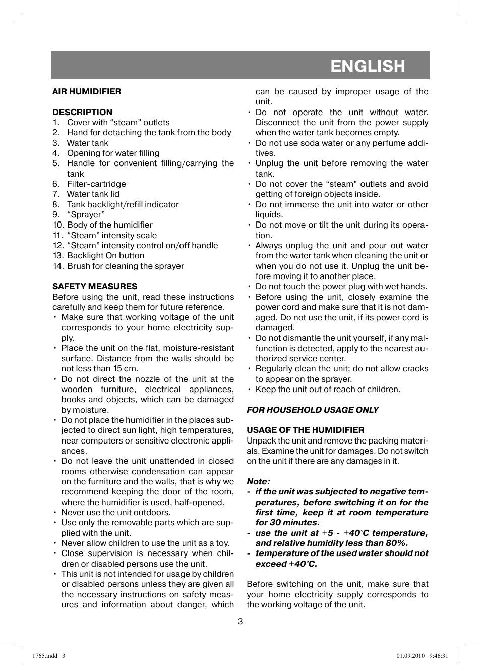 English | Vitek VT-1765 User Manual | Page 3 / 36