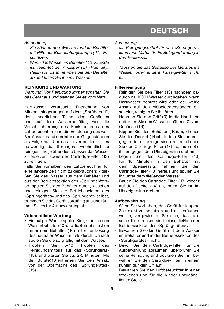 Deutsch | Vitek VT-1761 User Manual | Page 9 / 40