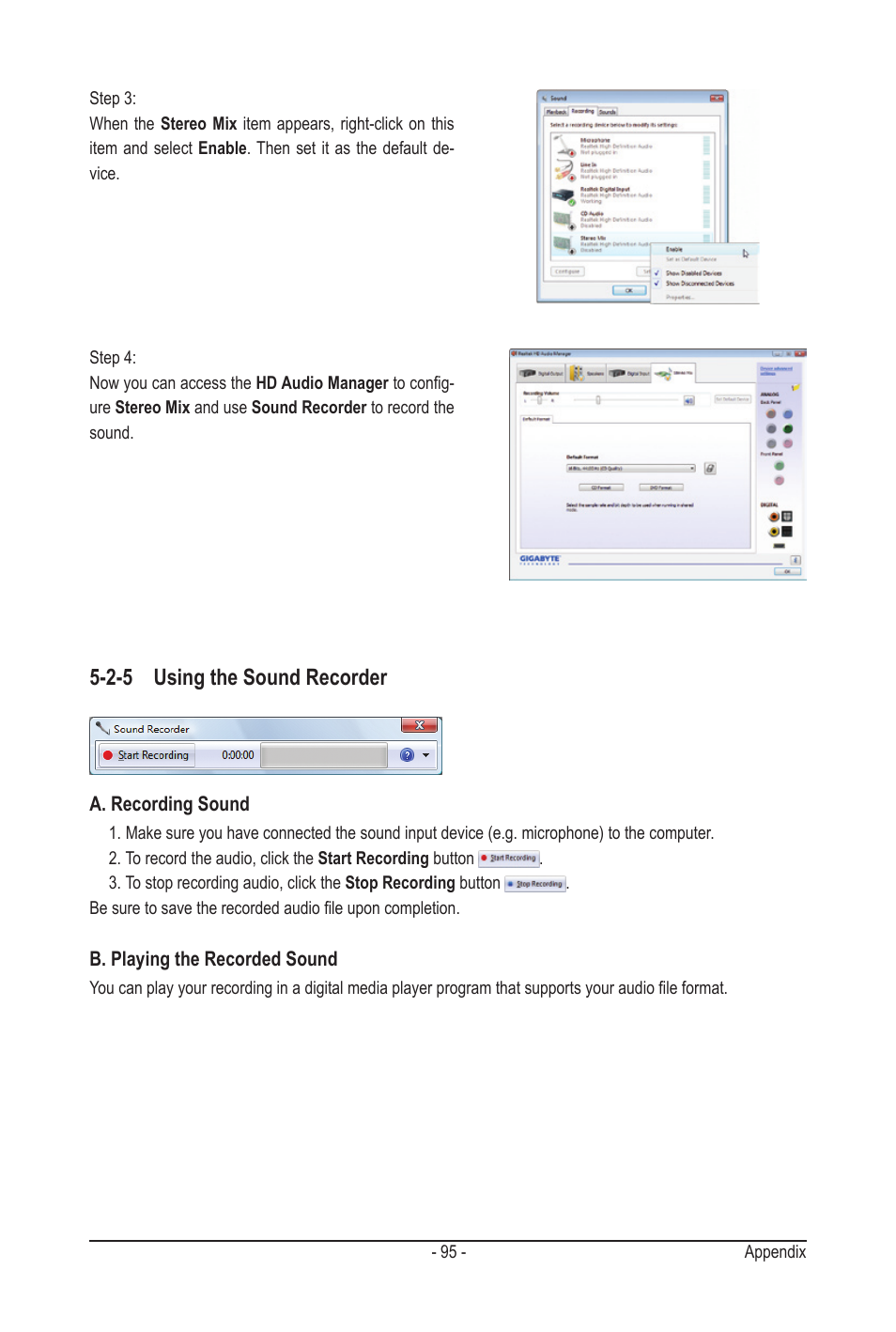 2-5 using the sound recorder | GIGABYTE GA-MA790GPT-UD3H User Manual | Page 95 / 104