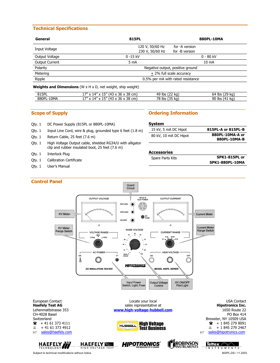 Atec Hipotronics-800PL Series User Manual | Page 2 / 2