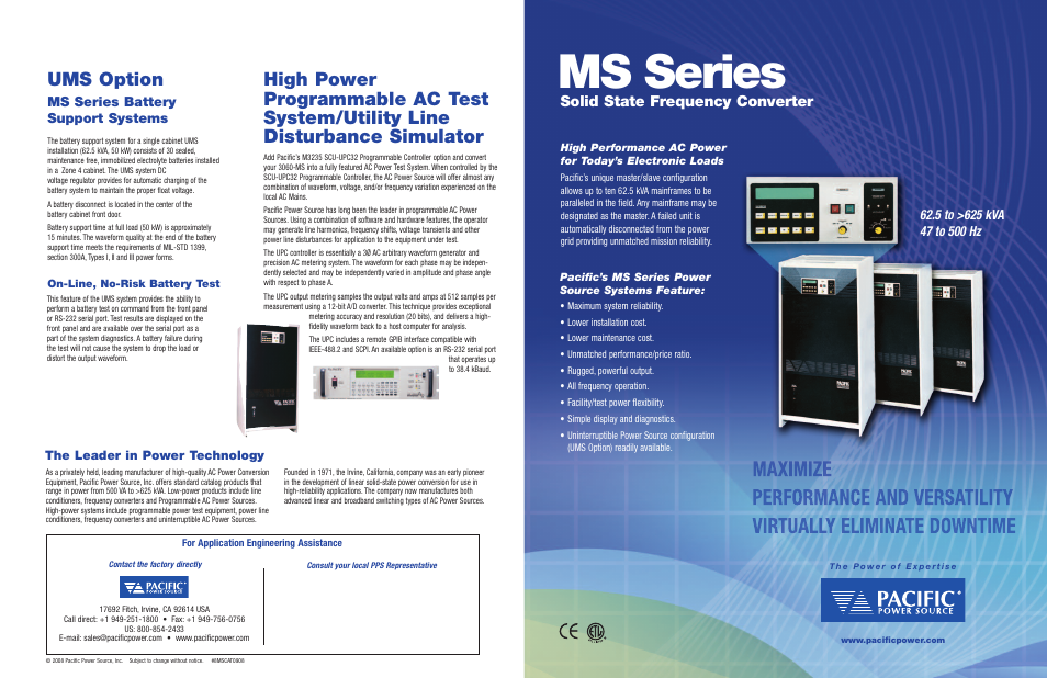 Ms_series odd.pdf, Ms series, Ums option | Solid state frequency converter, Ms series battery support systems, The leader in power technology | Atec Pacific-Power-3060-MS Series User Manual | Page 4 / 4