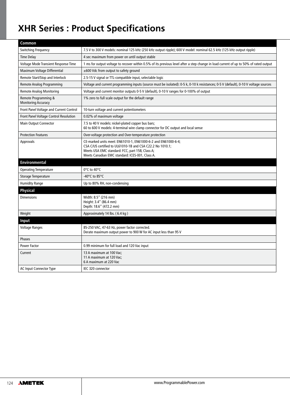 Xhr series : product specifications | Atec Xantrex-XHR Series User Manual | Page 2 / 6