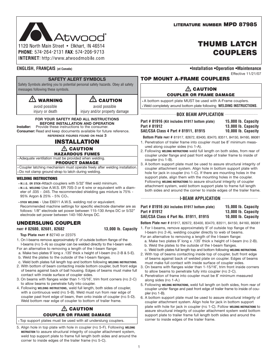 atwood Specialty Couplers User Manual | 4 pages